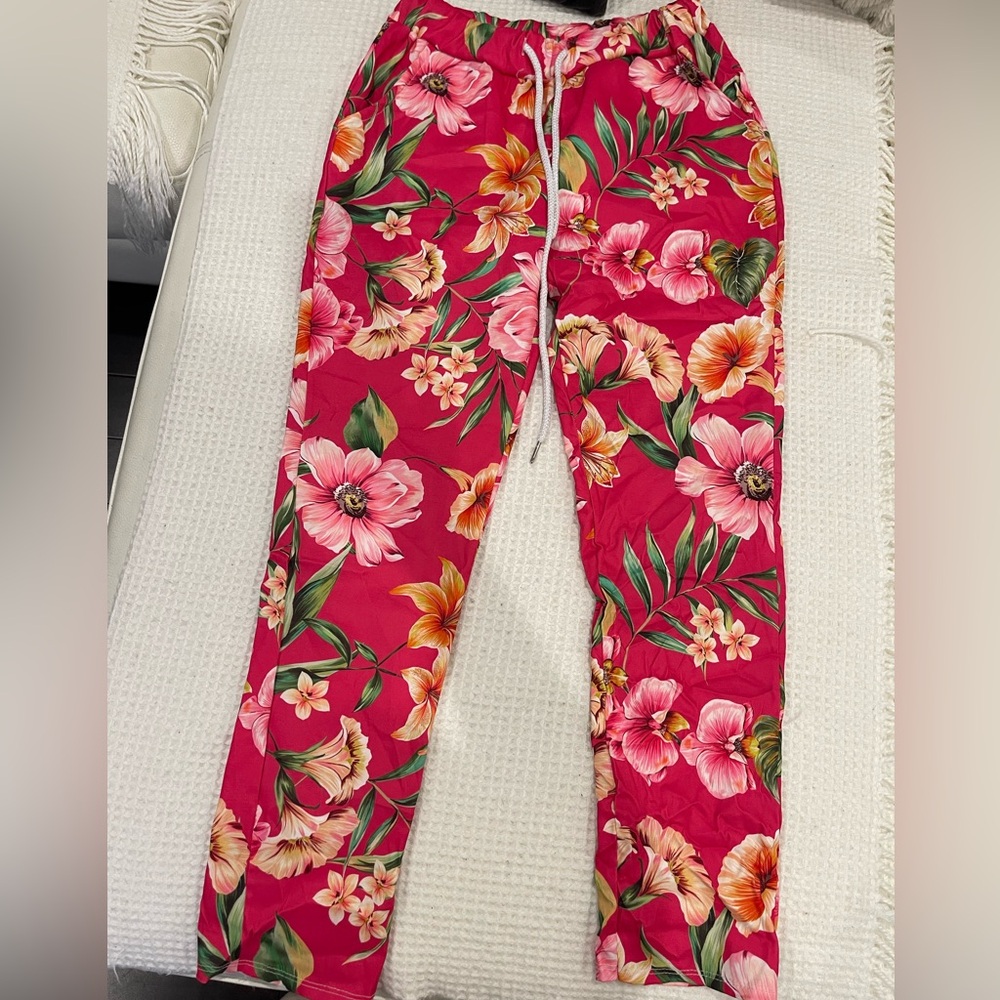 Tropical Floral Print Pants